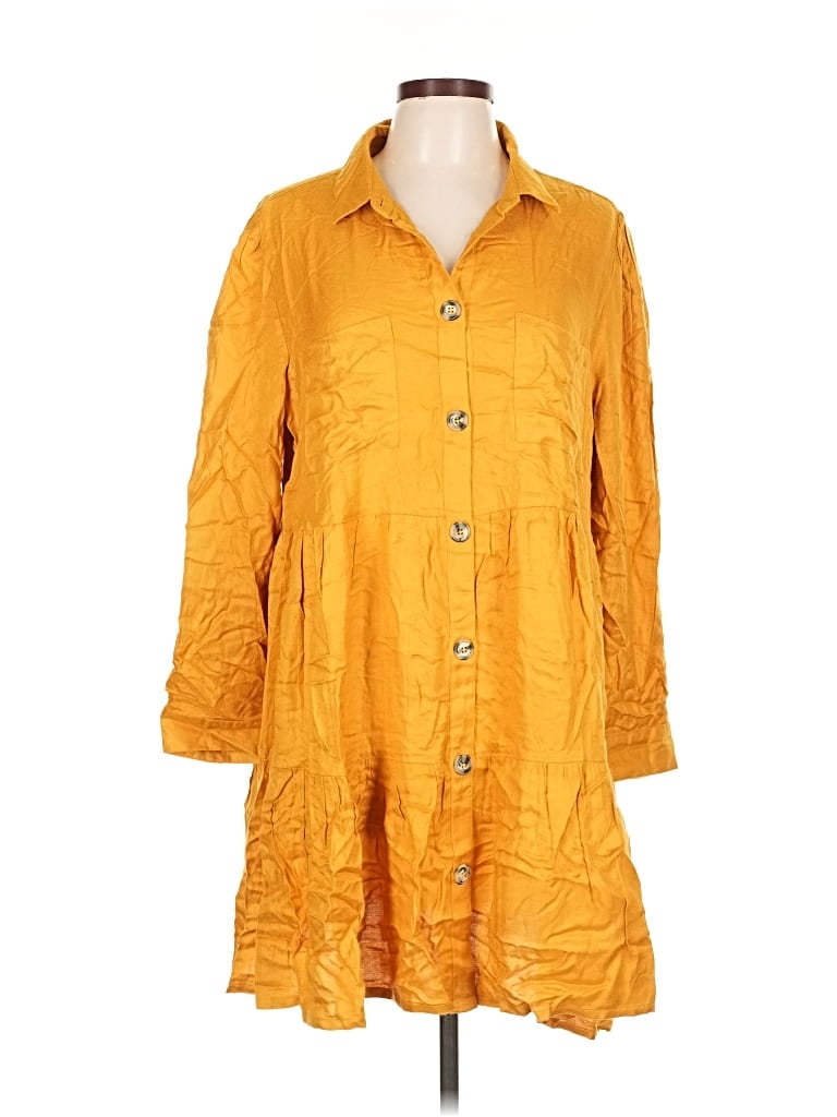 Pre-owned Mud Pie 3/4 Sleeve Button Down Shirt In Yellow