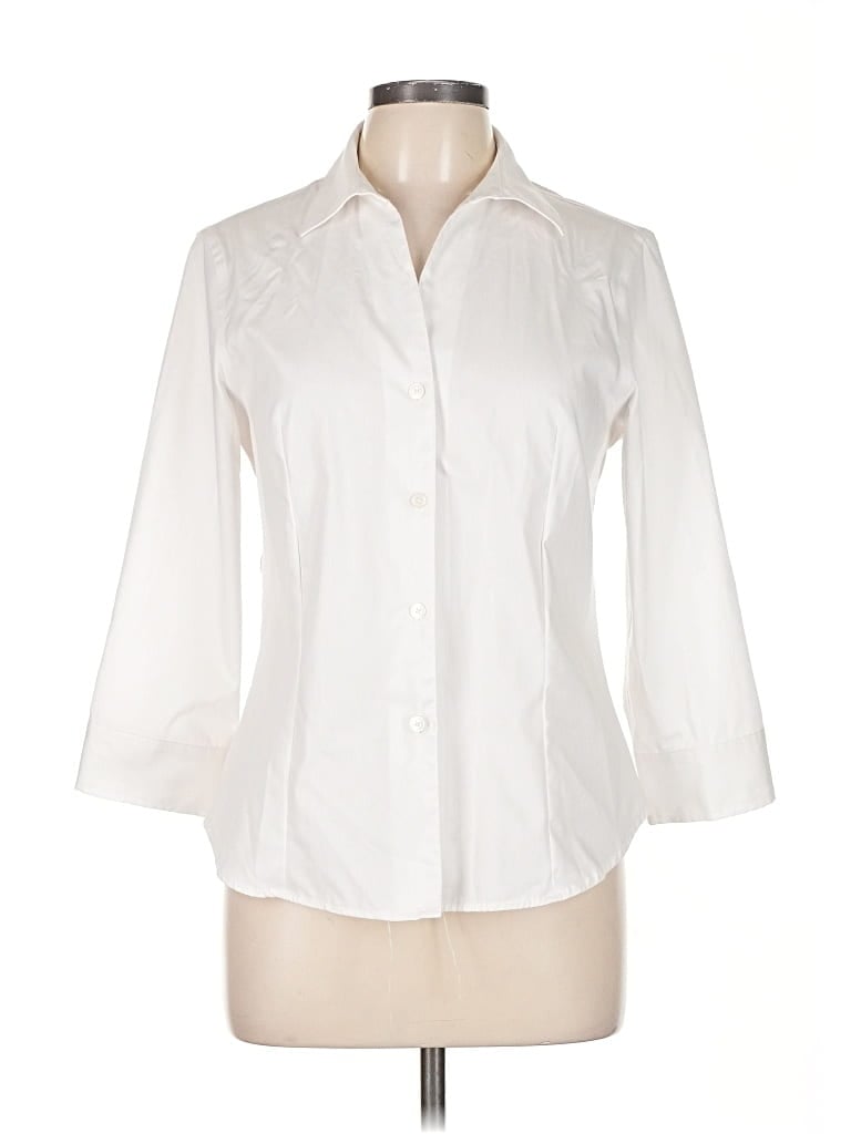Pre-owned Jones New York 3/4 Sleeve Button Down Shirt In White
