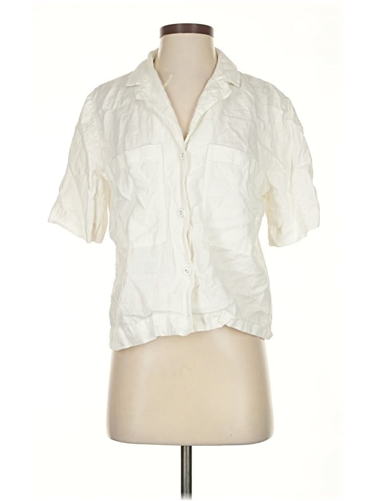 Pre-owned Everlane Short Sleeve Blouse In White