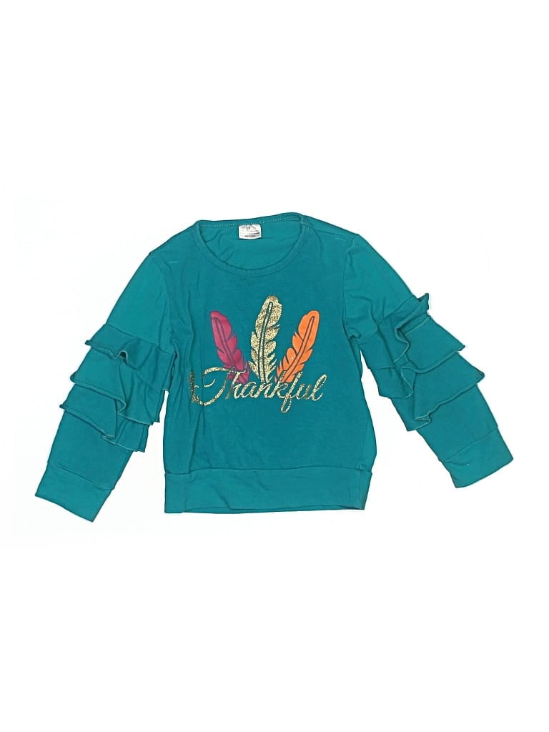 Pre-owned Unbranded Kids' Long Sleeve Top Teal Crew Neck Tops In Blue