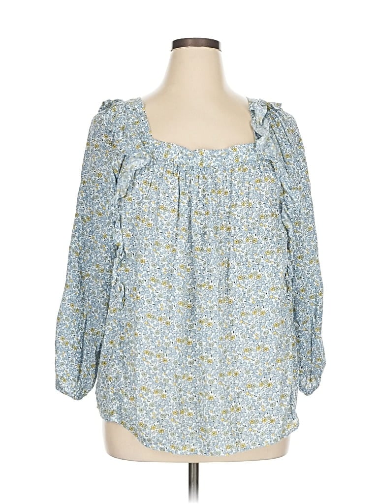 Pre-owned Chaps 3/4 Sleeve Blouse In Blue