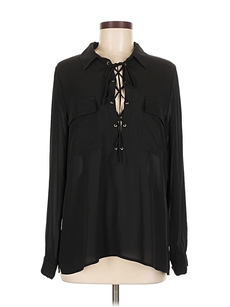 Pre-owned Active Usa Long Sleeve Blouse In Black