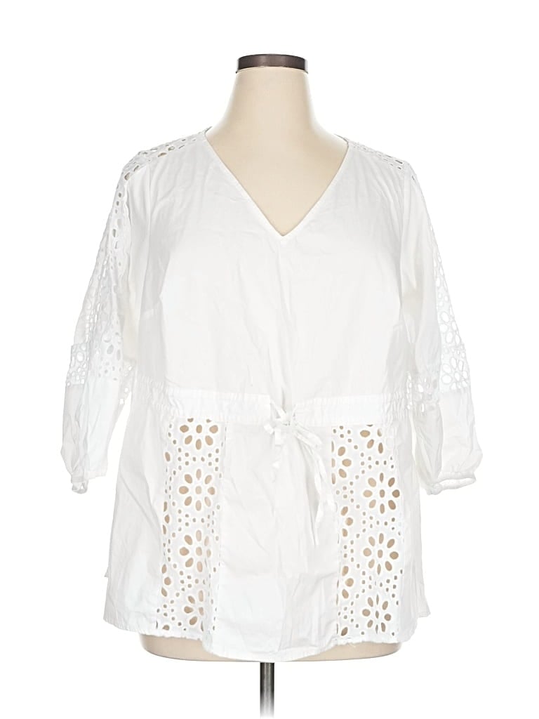 Pre-owned Lane Bryant 3/4 Sleeve Blouse In White