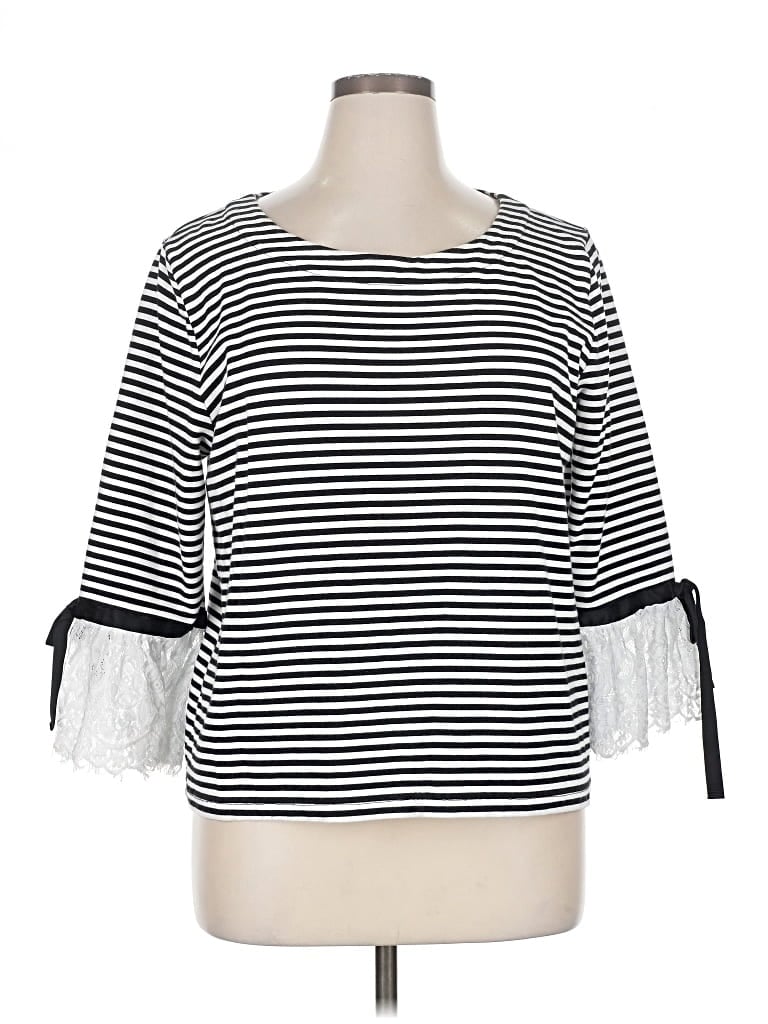 Pre-owned Karl Lagerfeld 3/4 Sleeve Top Black Boatneck Tops