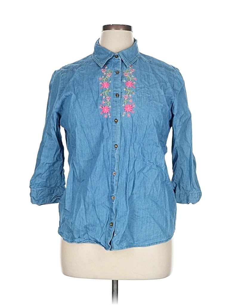 Pre-owned Laura Scott 3/4 Sleeve Button Down Shirt In Blue