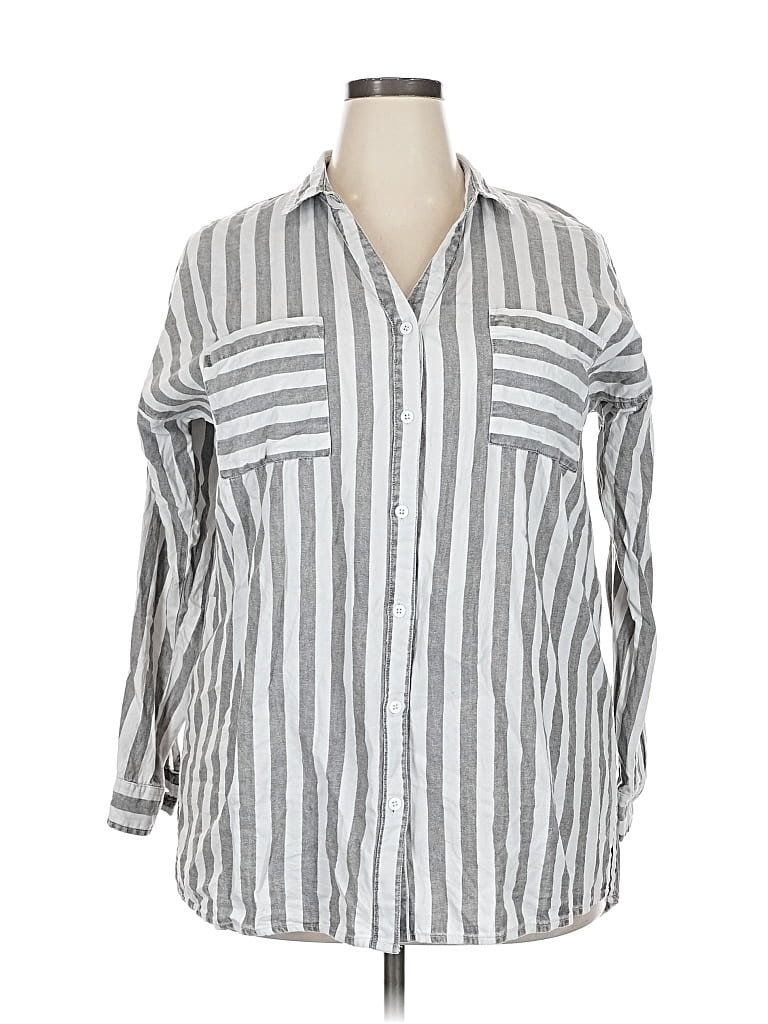 Pre-owned Altar'd State Long Sleeve Button Down Shirt In Silver