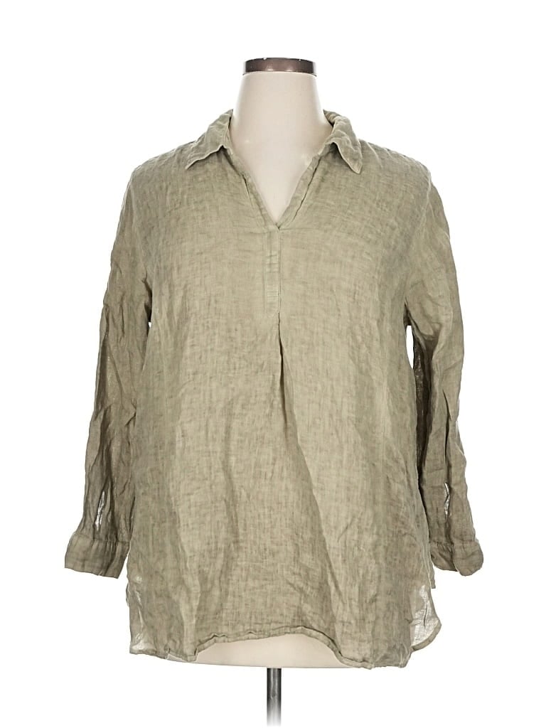 Pre-owned Jjill 3/4 Sleeve Button Down Shirt In Brown