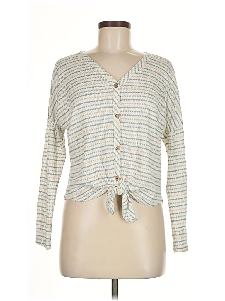 Pre-owned Paper Crane Long Sleeve Top Ivory Plunge Neckline Tops In White