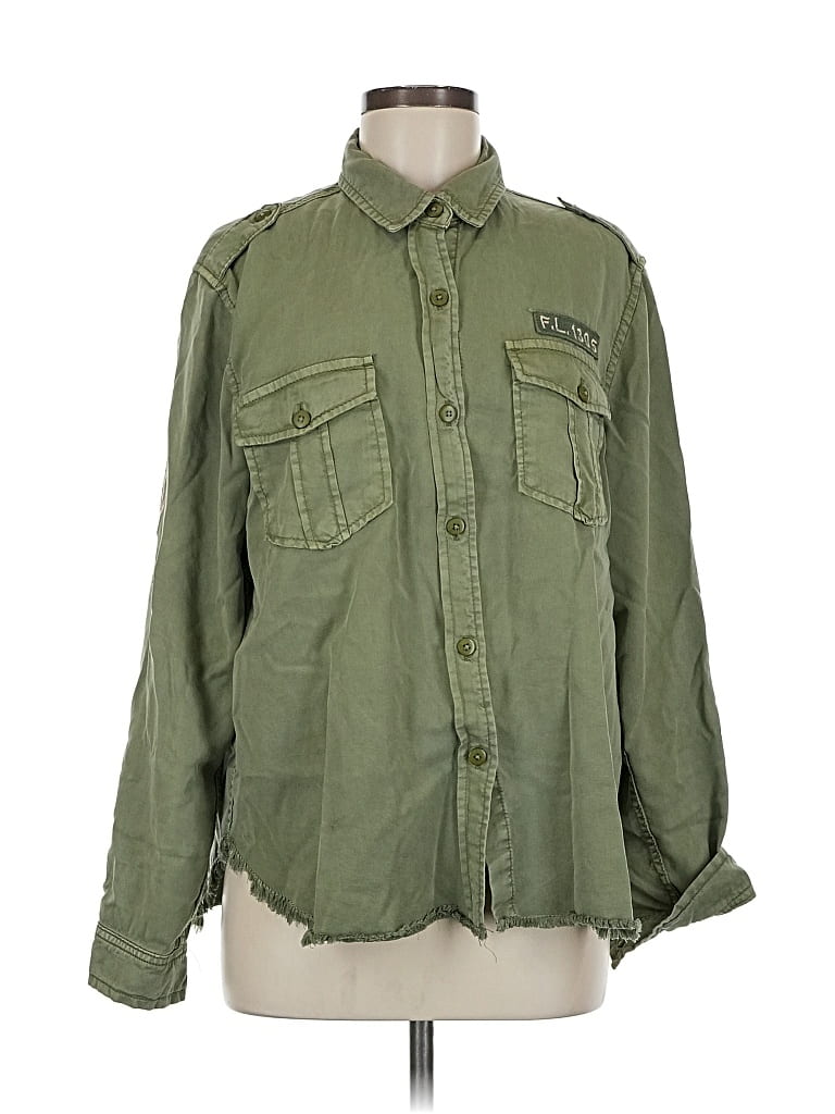 Pre-owned Elan Long Sleeve Button Down Shirt In Green