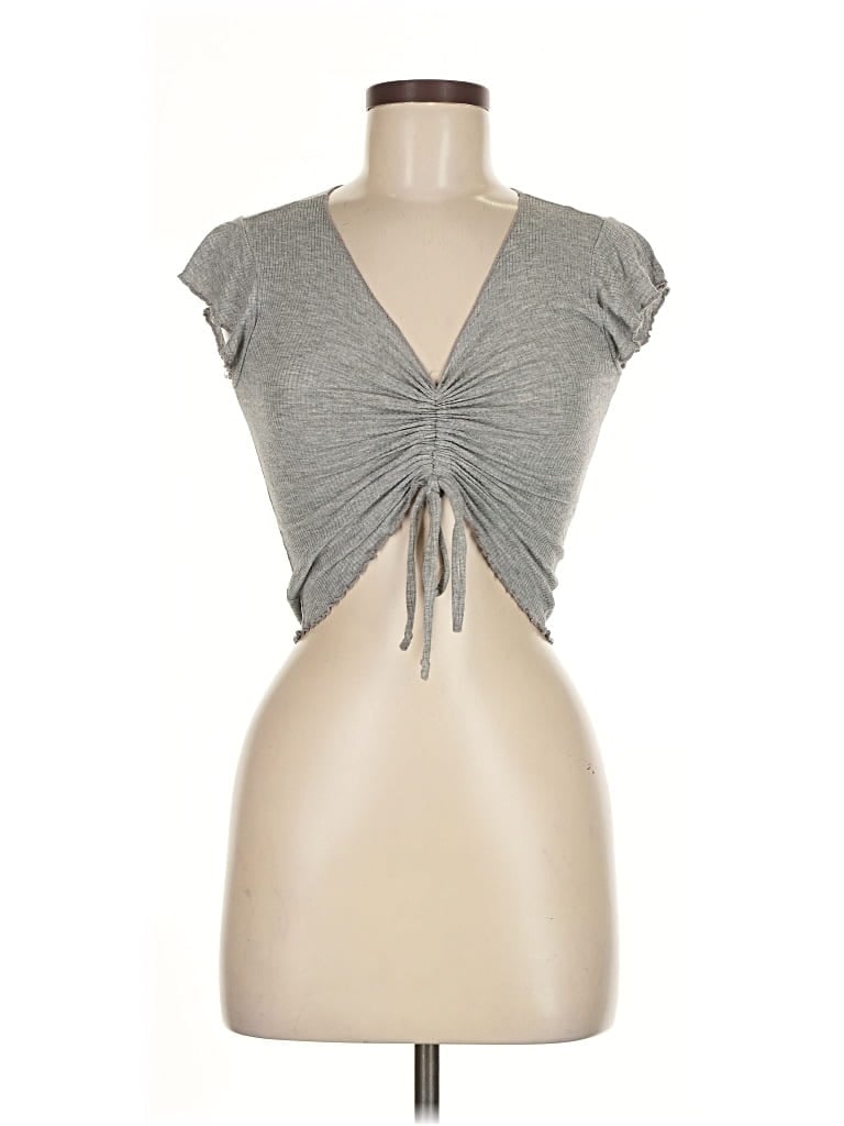 Pre-owned Antistar Short Sleeve Top Gray Plunge Neckline Tops