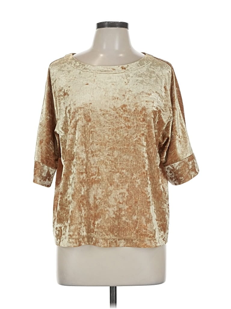 Pre-owned On 34th 3/4 Sleeve Top Gold Metallic Pattern Boatneck Tops