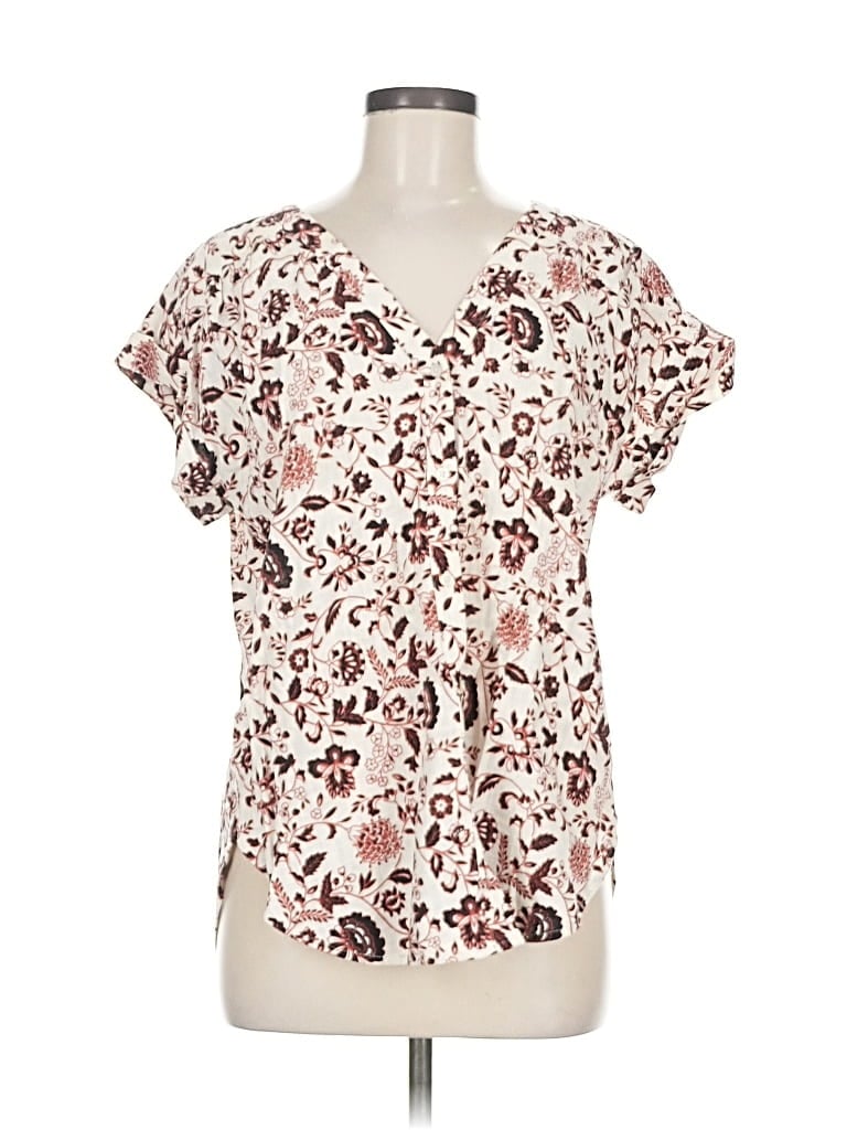 Pre-owned Ann Taylor Loft Short Sleeve Blouse In White