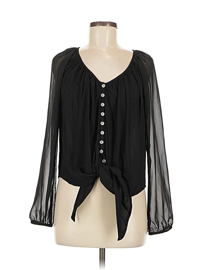 Pre-owned Karen Kane Long Sleeve Blouse In Black