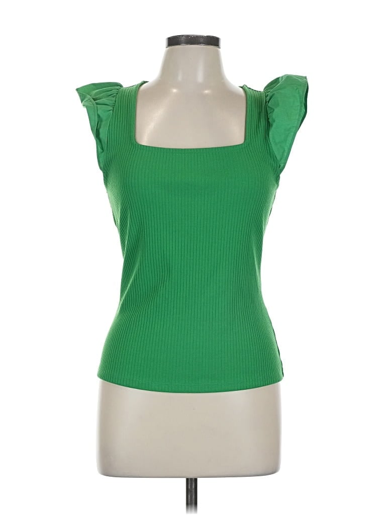 Pre-owned Inc International Concepts Tank Top Green Solid Pattern Square Neckline Tops