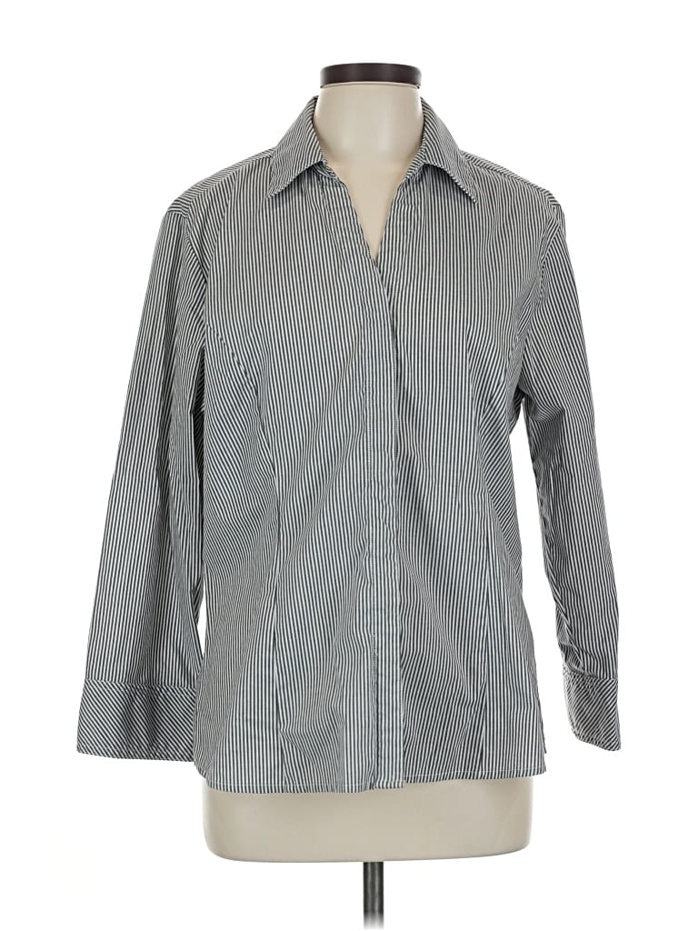Pre-owned Riders By Lee 3/4 Sleeve Button Down Shirt In Gray