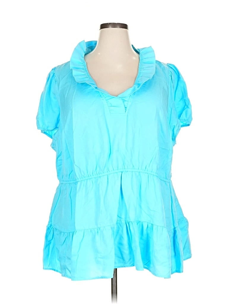 Pre-owned Crown & Ivy Short Sleeve Blouse In Blue