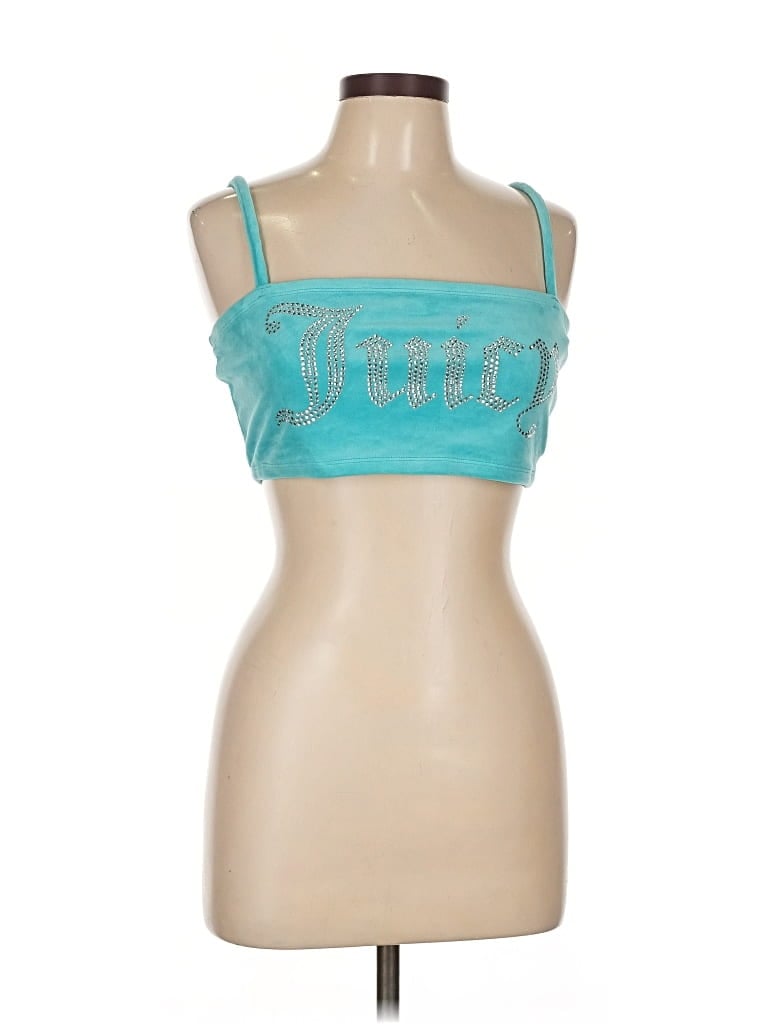 Pre-owned Juicy Couture Tank Top Teal Strapless Neckline Tops In Blue
