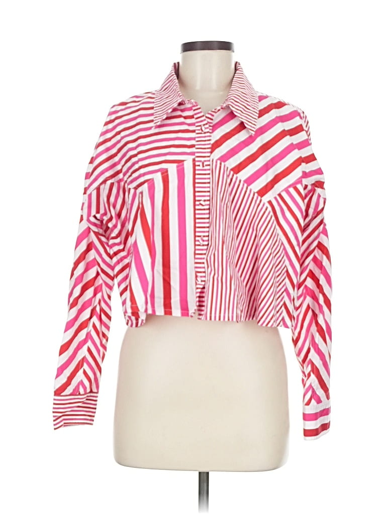 Pre-owned Solid & Striped Long Sleeve Blouse In Red