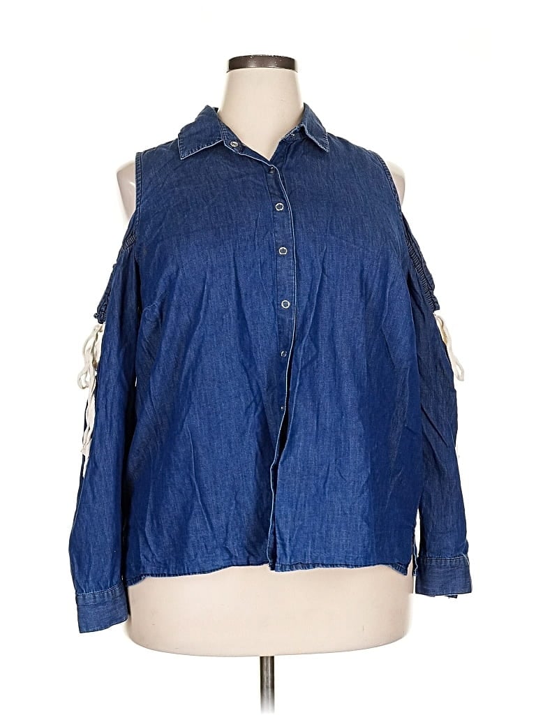 Pre-owned Eloquii 3/4 Sleeve Button Down Shirt In Blue