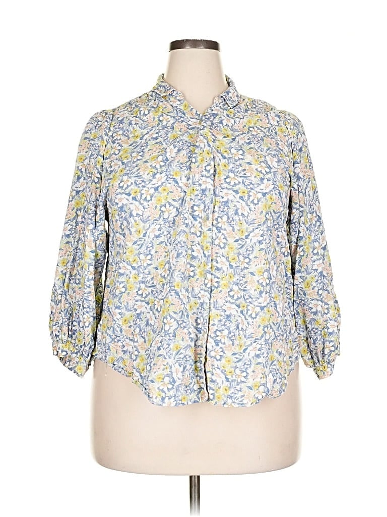 Pre-owned Lc Lauren Conrad 3/4 Sleeve Button Down Shirt In Yellow