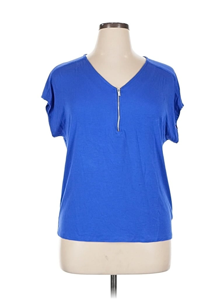 Pre-owned Tahari Short Sleeve Top Blue V Neck Tops