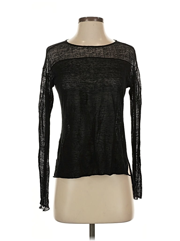Pre-owned Eileen Fisher Long Sleeve Top Black Crew Neck Tops