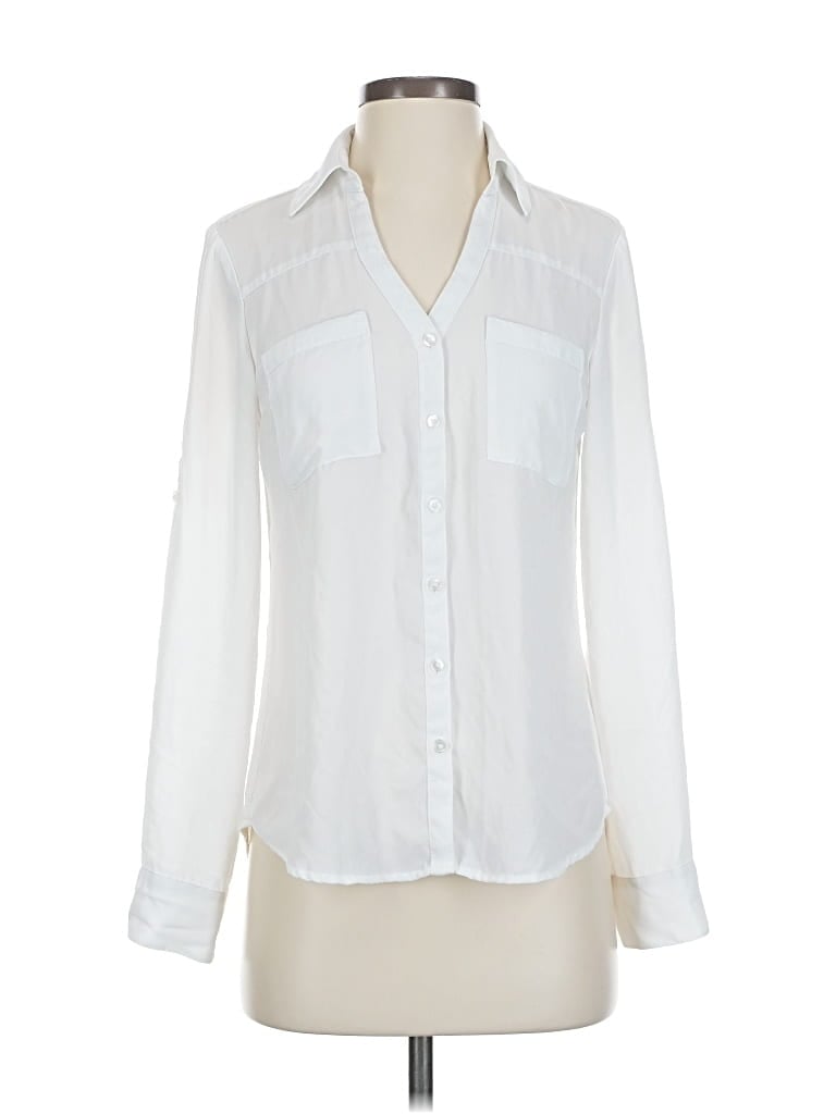 Pre-owned Express Outlet Long Sleeve Blouse In White