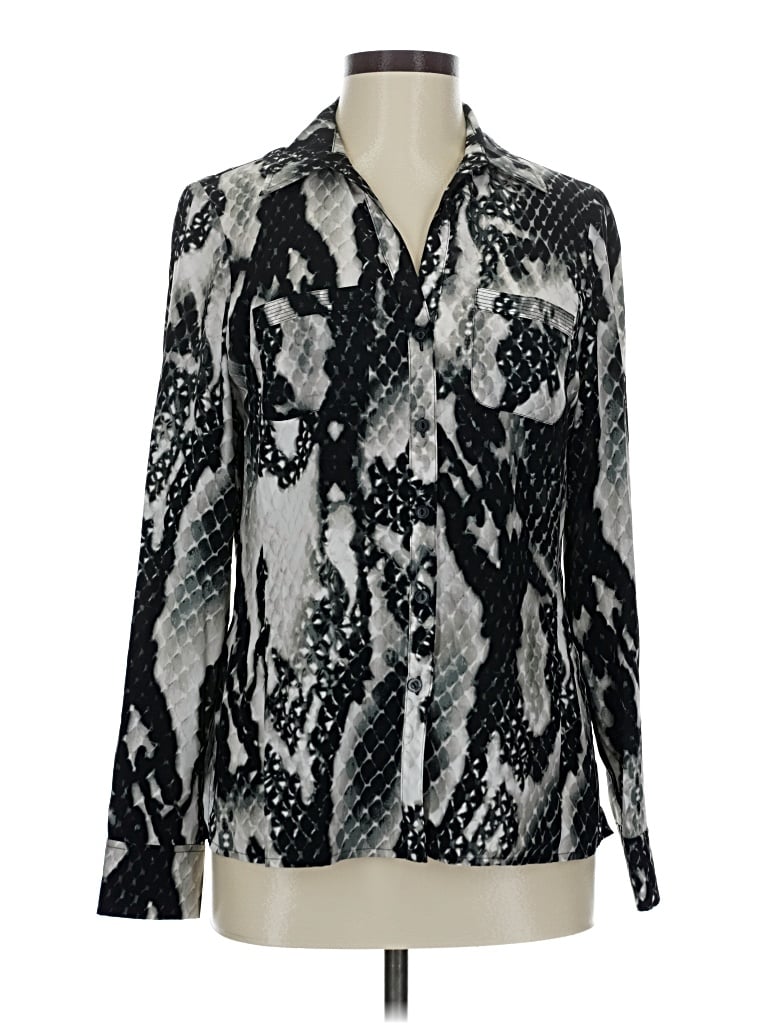 Pre-owned Jones New York Collection Long Sleeve Blouse In Silver