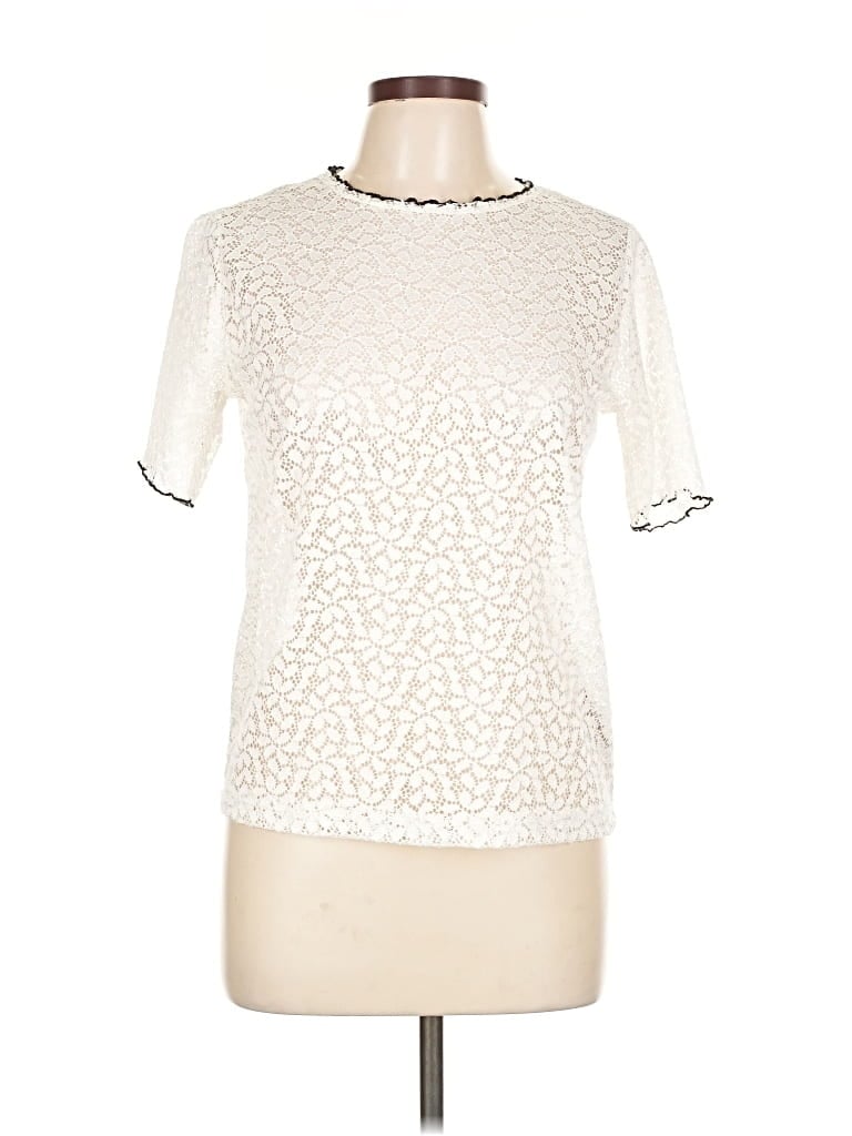 Pre-owned Trafaluc By Zara Short Sleeve Top Ivory Mock Neckline Tops In White