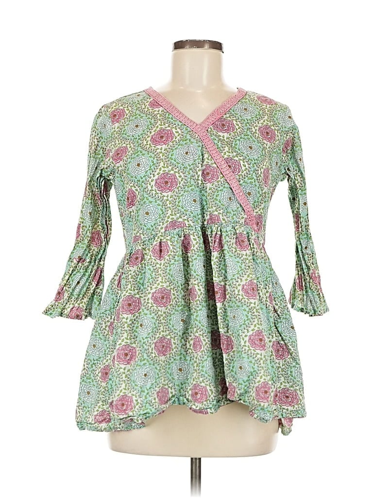 Pre-owned Assorted Brands 3/4 Sleeve Blouse In Green