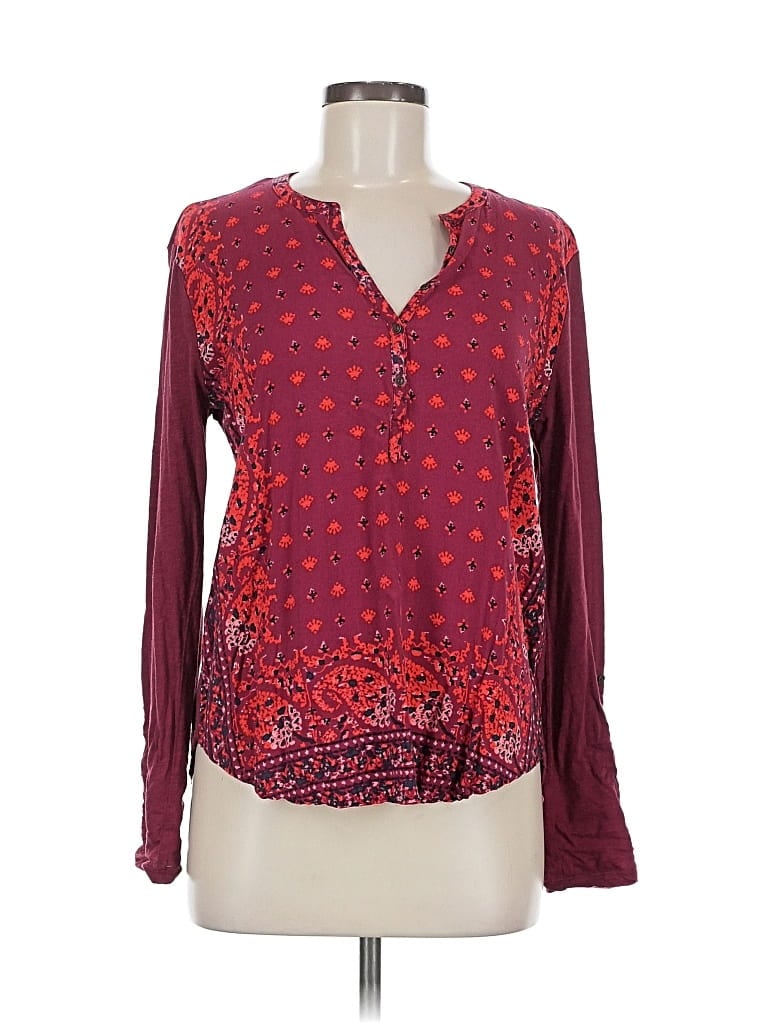 Pre-owned Lucky Brand Long Sleeve Henley Shirt In Burgundy