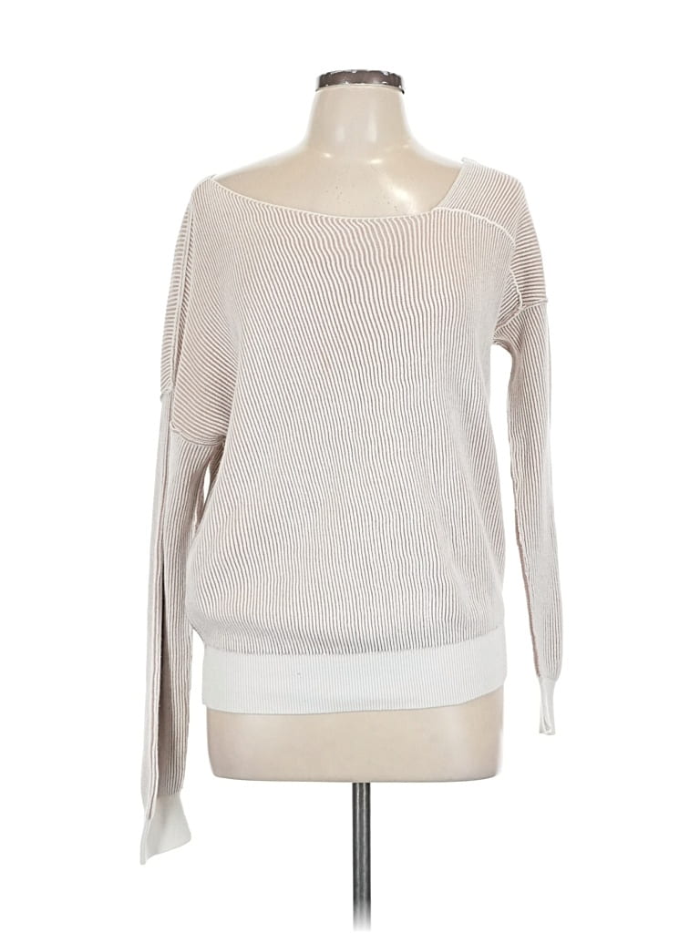 Pre-owned Line & Dot Pullover Sweater In White
