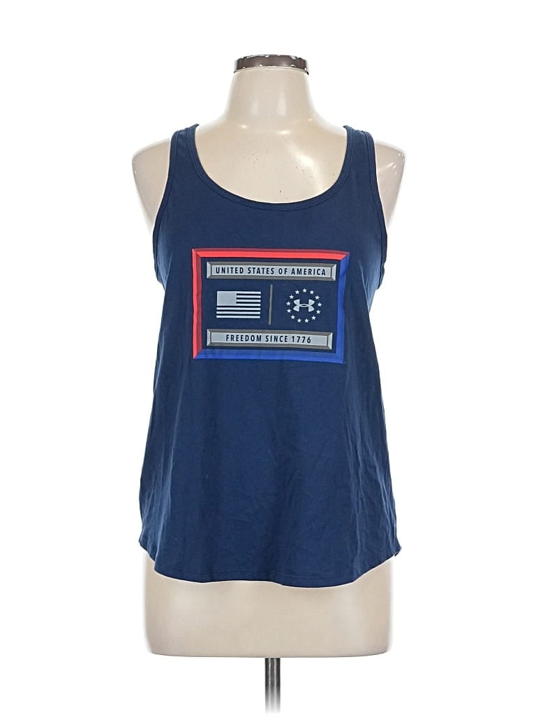 Pre-owned Under Armour Tank Top Blue Square Neckline Tops