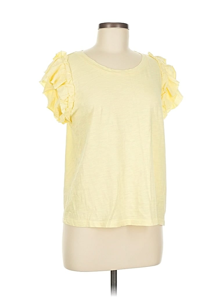 Pre-owned Jane And Delancey Short Sleeve Top Yellow Ruffles Neckline Tops