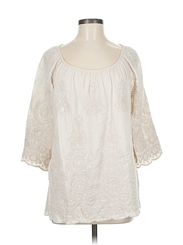 Pre-owned Belle France 3/4 Sleeve Blouse In White