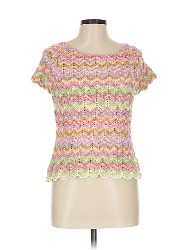Pre-owned Sigrid Olsen Short Sleeve Top Pink Sweetheart Neckline Tops