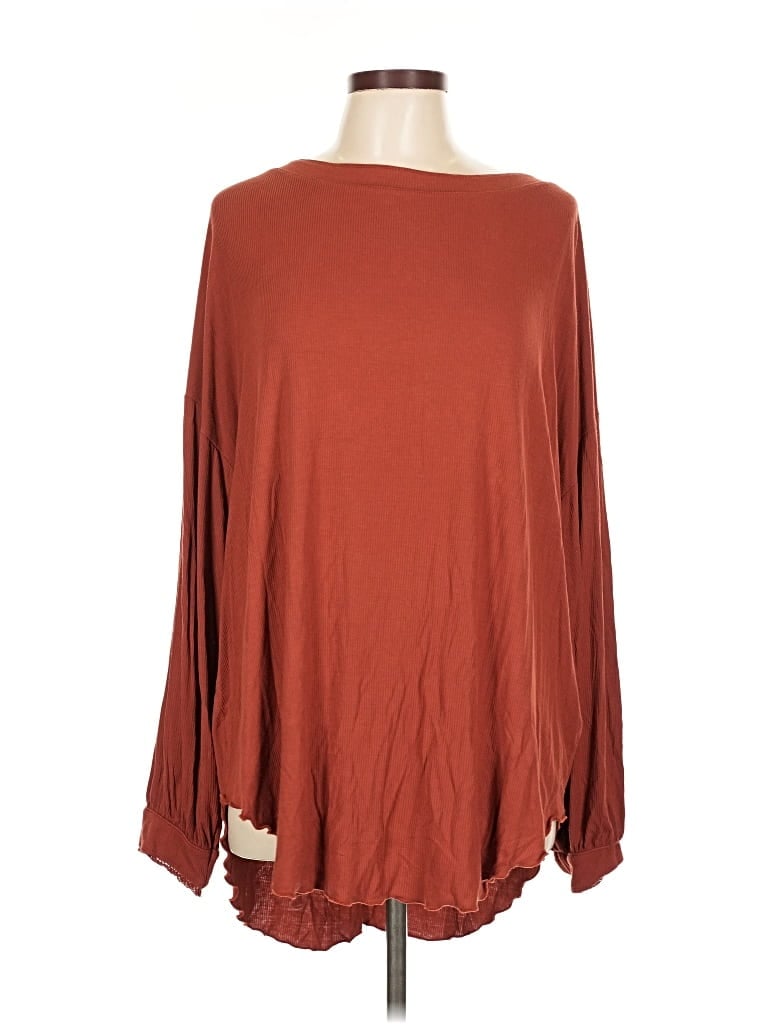 Pre-owned Free People Long Sleeve Blouse In Burgundy
