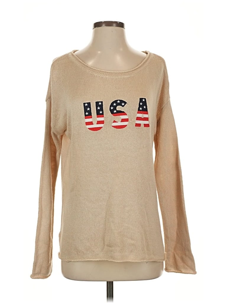 Pre-owned Marled By Reunited Long Sleeve Top Tan Scoop Neck Tops In Brown