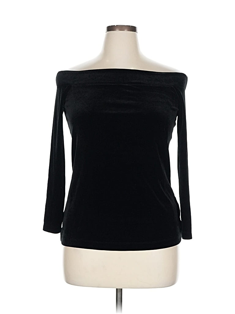 Pre-owned Ann Taylor Factory 3/4 Sleeve Top Black Boatneck Tops