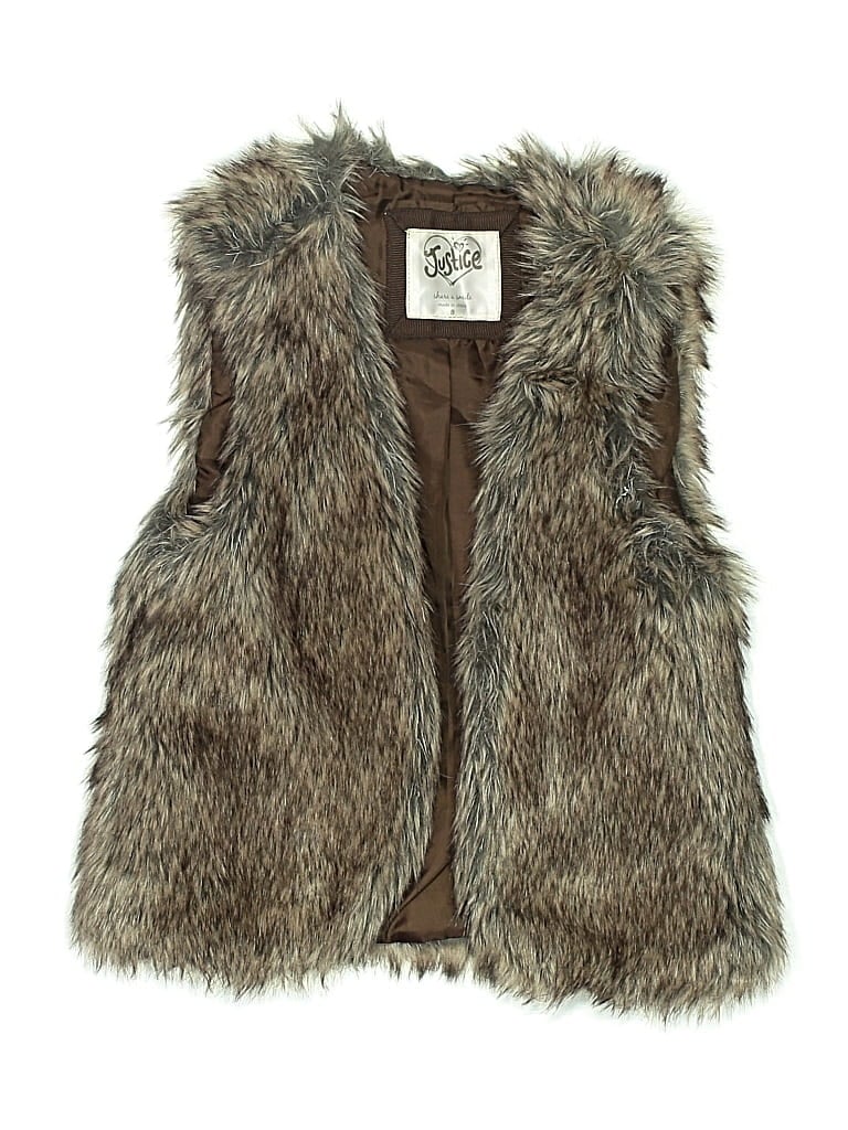 Pre-owned Justice Kids' Faux Fur Vest In Brown