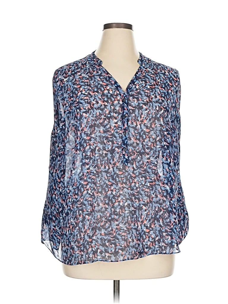 Pre-owned A.n.a. A New Approach Long Sleeve Blouse In Blue