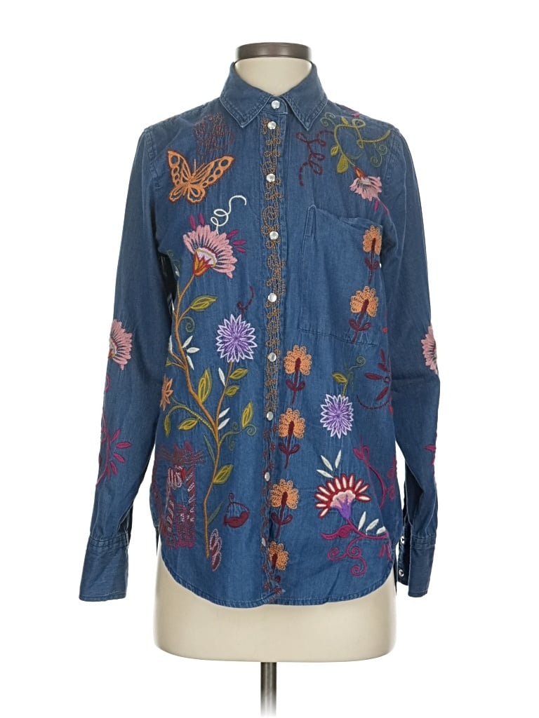 Pre-owned Johnny Was Long Sleeve Button Down Shirt In Blue