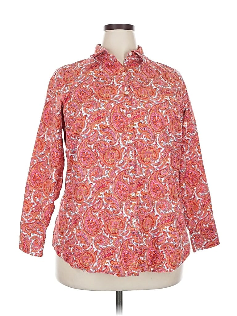 Pre-owned Lands' End 3/4 Sleeve Button Down Shirt In Red