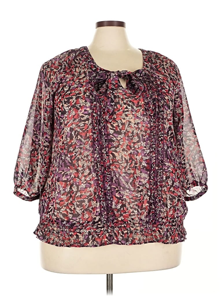 Pre-owned Gloria Vanderbilt 3/4 Sleeve Blouse In Purple