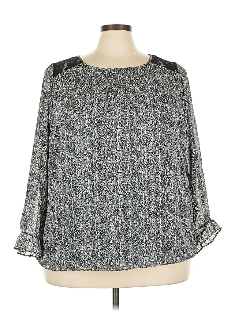 Pre-owned Roz & Ali 3/4 Sleeve Blouse In Gray