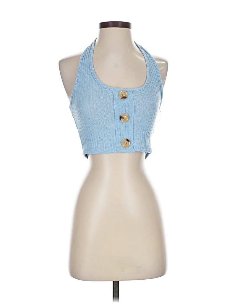 Pre-owned Romwe Tank Top Blue Halter Neckline Tops