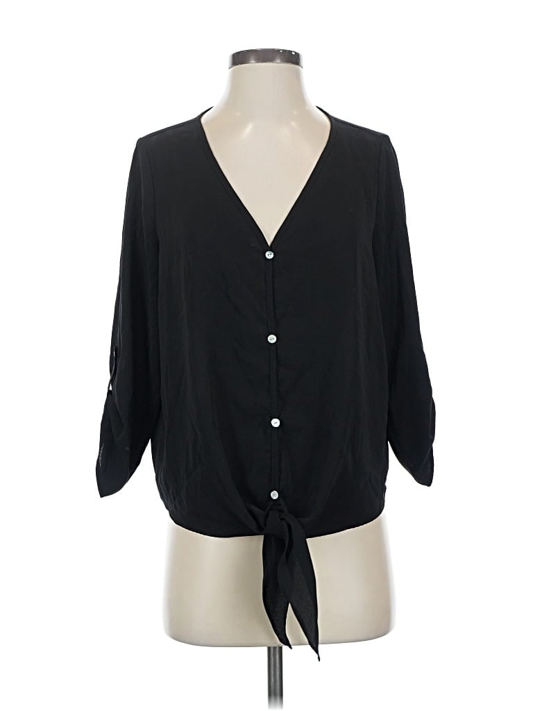 Pre-owned Acoa Collection 3/4 Sleeve Blouse In Black