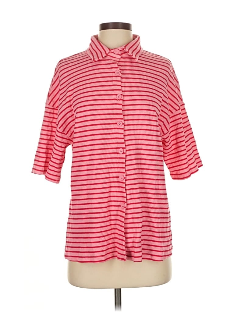 Pre-owned Unbranded 3/4 Sleeve Button Down Shirt In Red