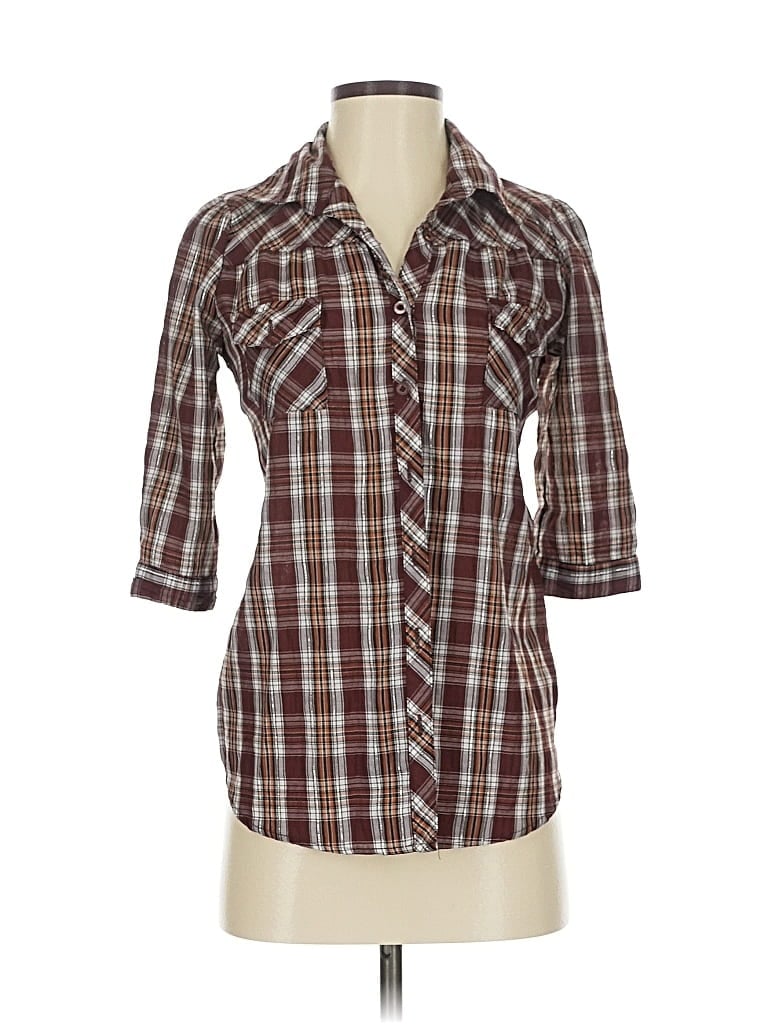 Pre-owned Assorted Brands 3/4 Sleeve Button Down Shirt In Brown