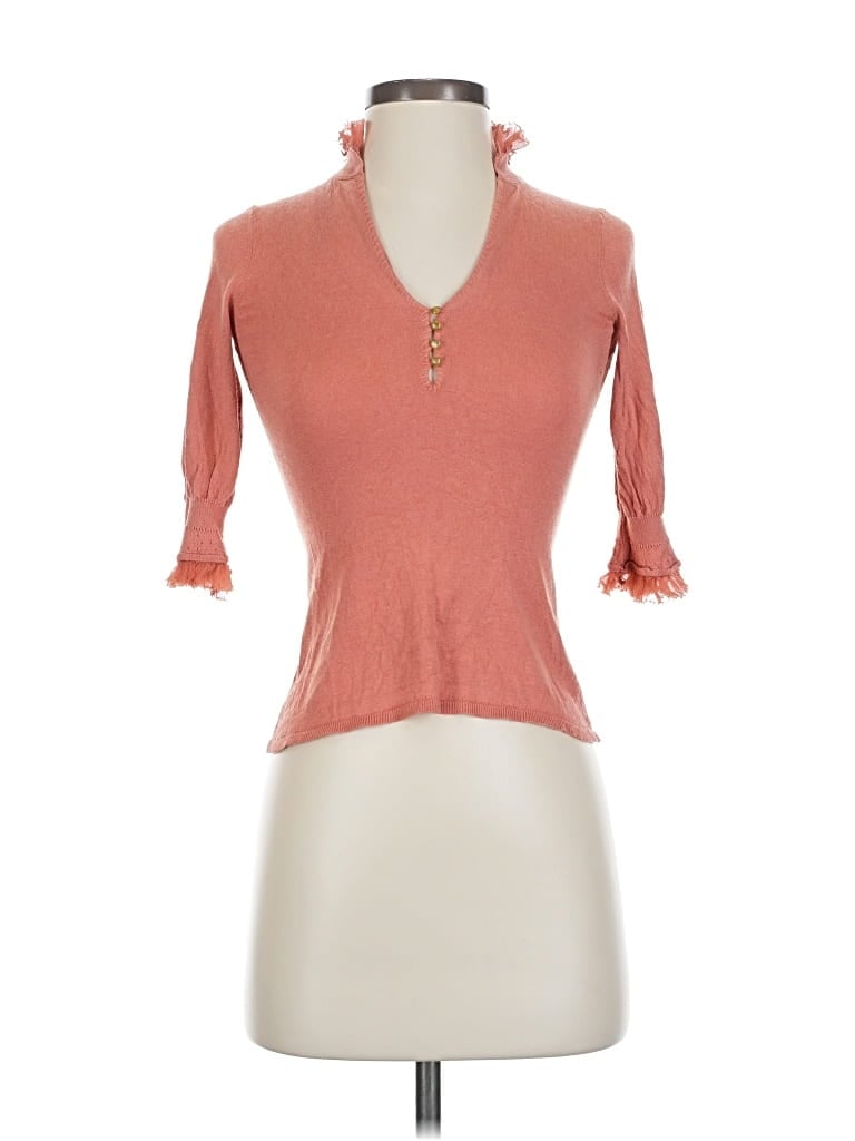 Pre-owned Elie Tahari 3/4 Sleeve Top Orange Keyhole Neckline Tops
